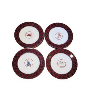 Sasaki Tartan Christmas Plates Kids Snack Salad Holiday Plaid Red Green